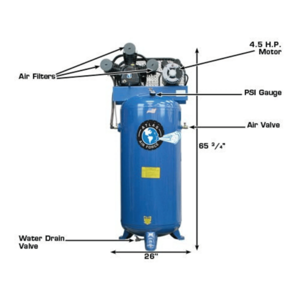 Second image of Atlas Air Force AF5 4.5HP 60 Gallon Single-Stage Air Compressor