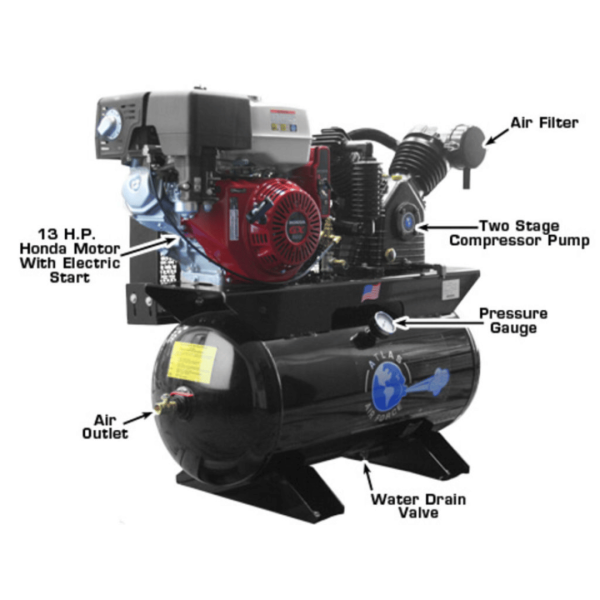 Second image of Atlas Air Force AF13 13HP 30 Gallon Gas-Powered Air Compressor