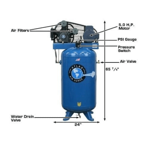 Second image of Atlas Air Force AF6 5HP 80 Gallon Two-Stage Air Compressor