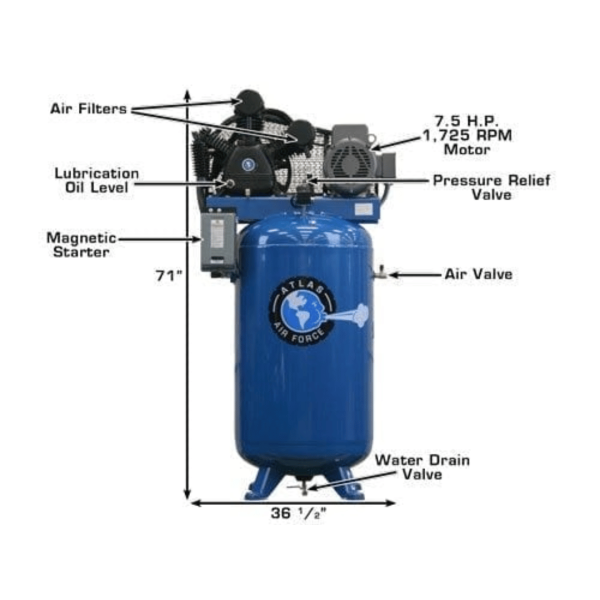 Second image of Atlas Air Force AF9-17 7.5HP 80 Gallon Two Stage Commercial Grade Air Compressor