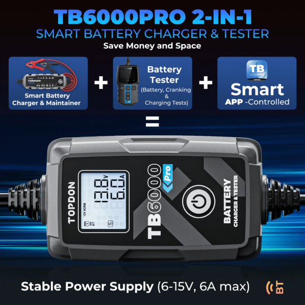 Second image of Topdon USA TB6000Pro 2-IN-1 Smart Car Battery Charger & Tester