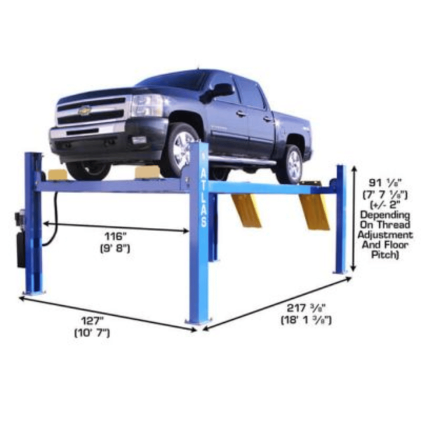Second image of Atlas 414 14,000 lb Commercial 4-Post Lift + RJ8 Rolling Bridge Jacks Combo