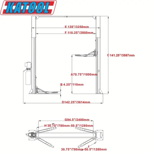 Second image of Katool KT-M110 11,000 lbs 2 Post Clear-floor Vehicle Lift