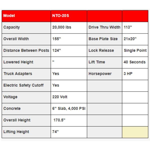 Second image of Triumph NTO-20S 20,000 lb. 2 Post Lift