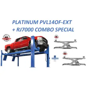 Atlas Platinum PVL14OF-EXT Open Front Alignment Lift + RJ7000 ALI Certified Rolling Jack Combo