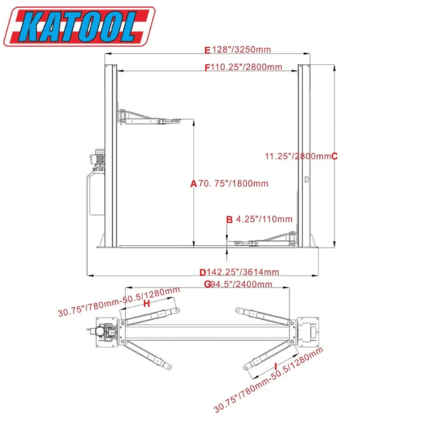 Second image of Katool KT-H100 10,000 lbs 2 Post Vehicle Lift